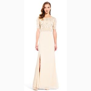 Adrianna Papell Beaded Elbow Sleeve Gown
